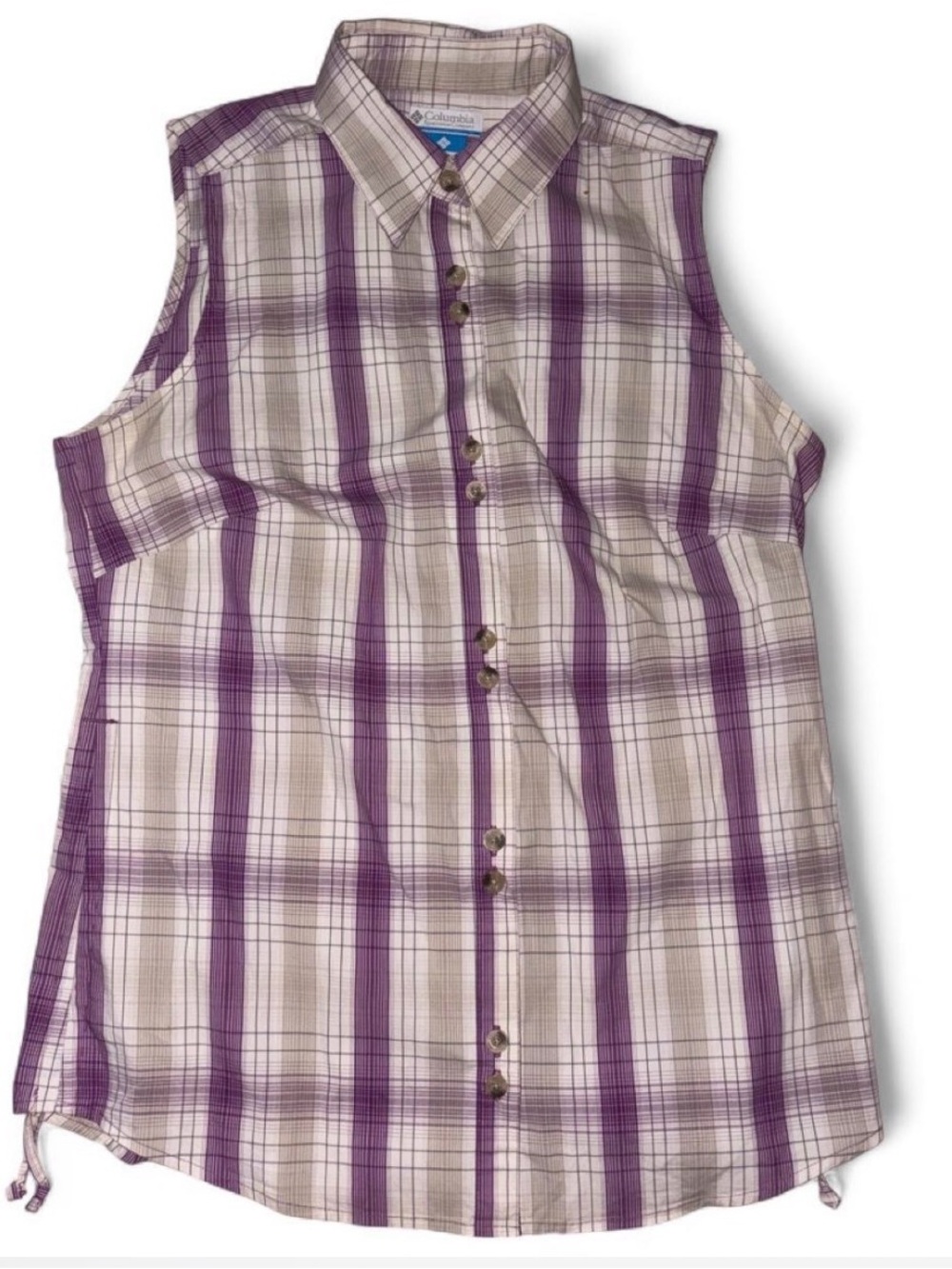 Columbia Sleeveless Plaid Button-Up Top - Purple & Beige